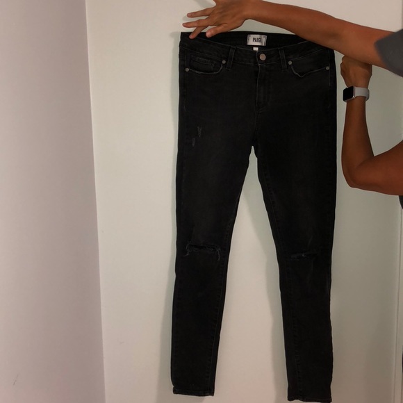 DARK GREY PAIGE DISTRESSED JEANS - Picture 1 of 5